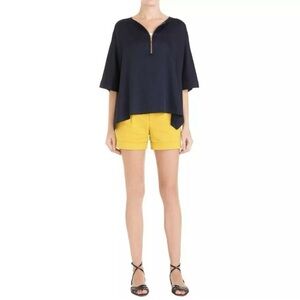 Vince Zip Zipper Caftan Silk Blouse Tunic Navy Blue